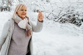 Woman walking in snow
