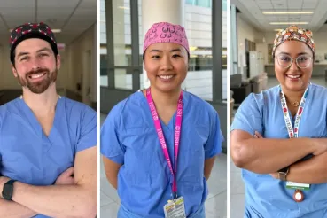 Three Rush surgeons wearing colorful caps